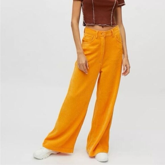 Urban Outfitters UO Lena Chenille Wide Leg Pants Pumpkin Orange Women’s Size 8 - Picture 1 of 10